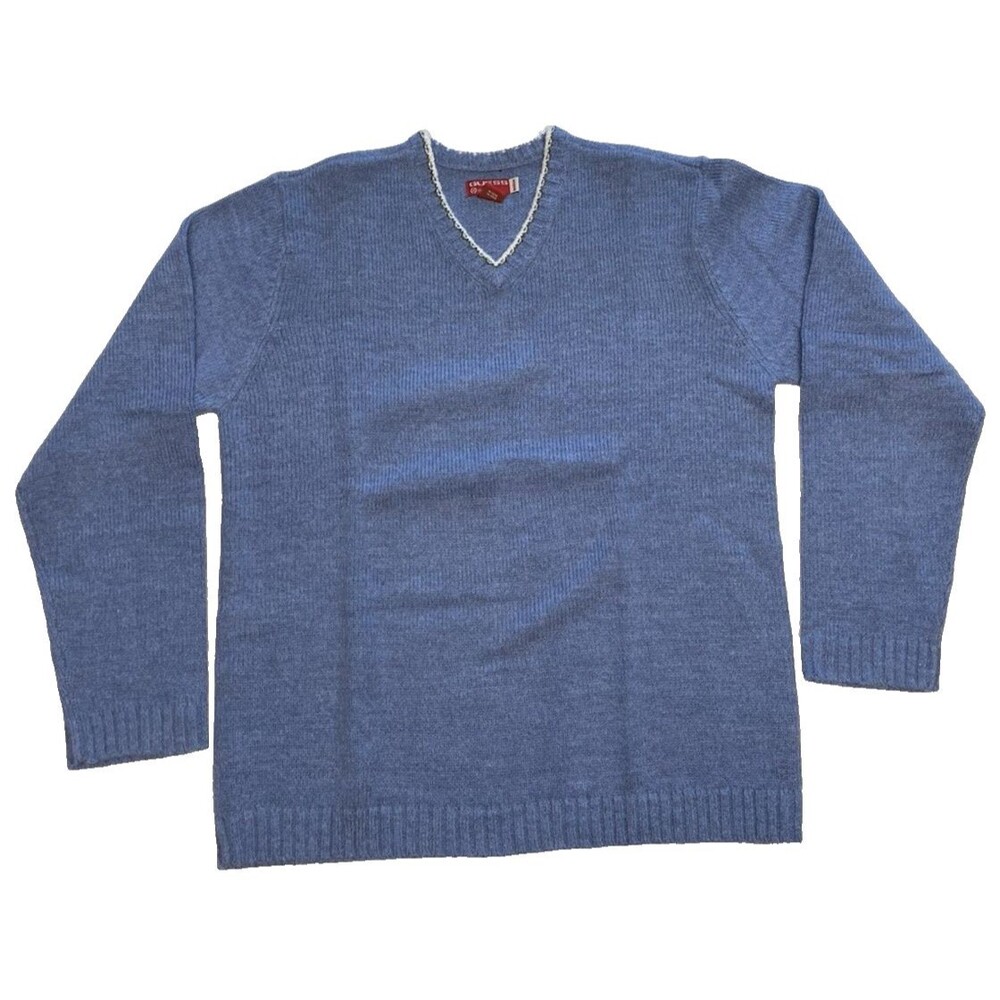Vintage Guess Blue Pullover V-Neck Acrylic Alpaca Wool Sweater Medium Thailand